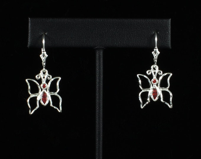 Sterling Silver Butterfly Earrings: Hollow Wings, Synthetic CZ Stones
