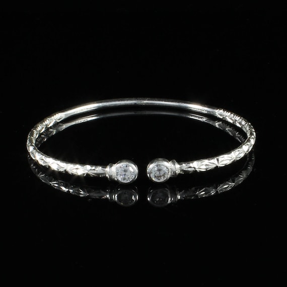 110 West Indian Bangle With Synthetic White CZ April Birthstone Handmade in Sterling Silver Etsy