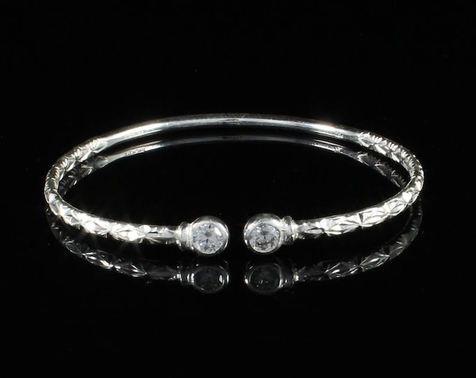 110 West Indian Bangle with Synthetic White CZ April Birthstone Handmade in Sterling Silver