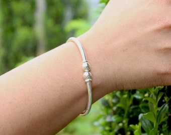 West Indian Bangle Plain Bangle with Solid Ball Handmade .925 Sterling Silver .150"