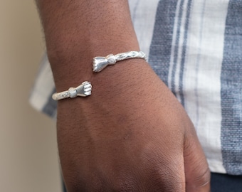 180 Thick West Indian Bangle with Fists Ends Handmade in .925 Sterling Silver