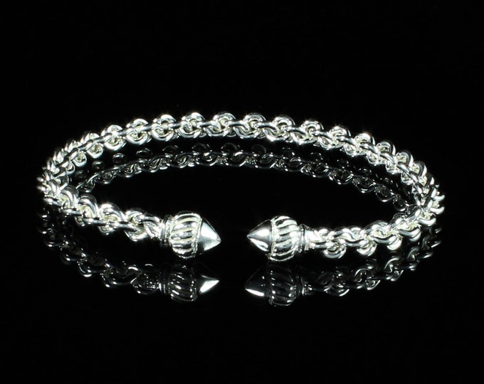 Child's Braided Sterling Silver West Indian Bangle: Taj Mahal Ends