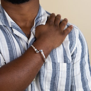 180 Thick West Indian Bangle with Fists Ends and Calypso Pattern Handmade in .925 Sterling Silver