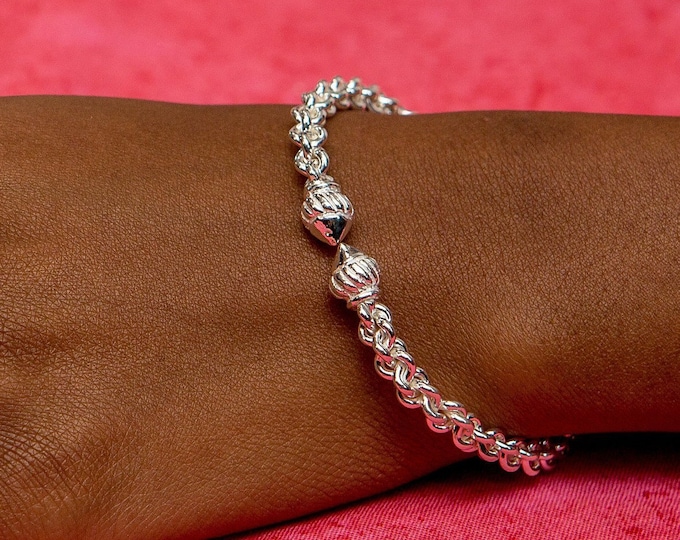 Braided West Indian Bangle with Taj Mahal ends in Sterling Silver .925 very fliexible
