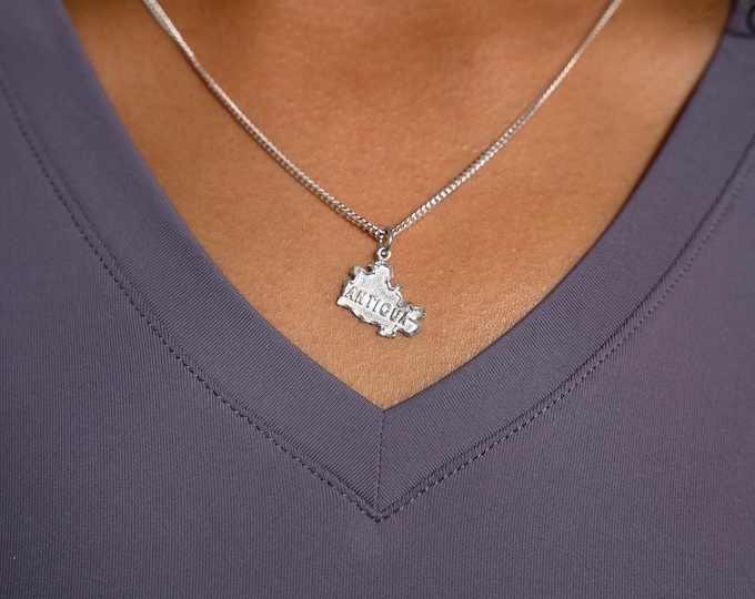 Antigua Map Pendant with Chain in .925 Sterling Silver
