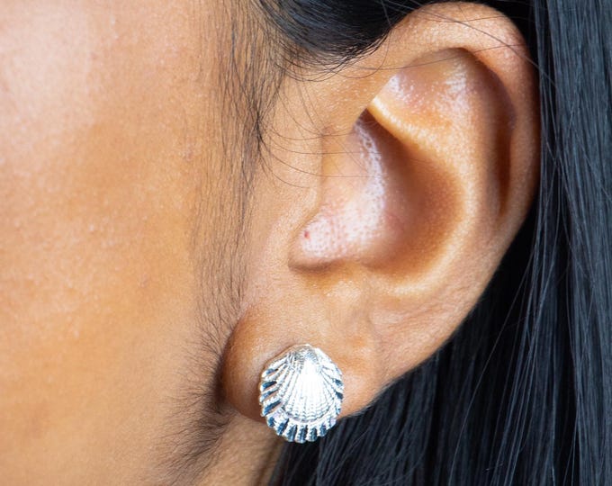 Sterling Silver Large Clam Shell Earrings