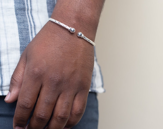 Ball Bangle Handmade in Sterling Silver with Calypso Pattern