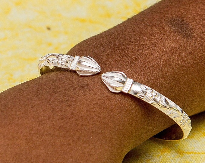Handmade Sterling Silver West Indian Bangle: Grape Vine & Cocoa Pod