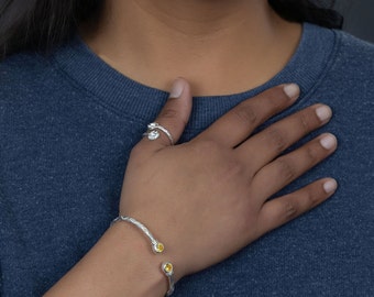 125 West Indian Bangle with Synthetic Yellow Topaz November Birthstone Handmade in Sterling Silver