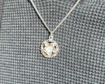 Sterling Silver Hibiscus Flower Pendant: Ornate Circle Charm Necklace