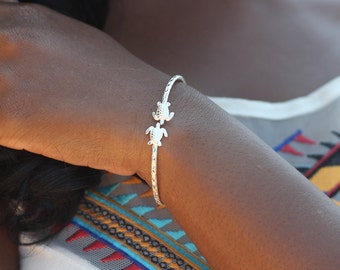 Very Light Handcrafted 925 Sterling Silver Turtle Bangle Bracelet with Calypso Pattern Unisex West Indian Caribbean Jewelry & Heritage Gift
