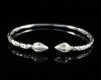 Handmade Sterling Silver West Indian Bangle: Cocoa Pod Ends