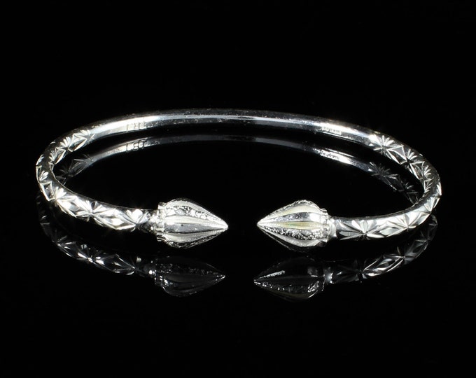 Handmade Sterling Silver West Indian Bangle: Cocoa Pod Ends