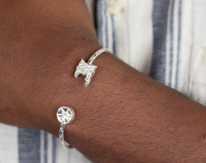Trinidad Map and Steel Pan Bangle Handmade in Sterling Silver with Diamante Pattern