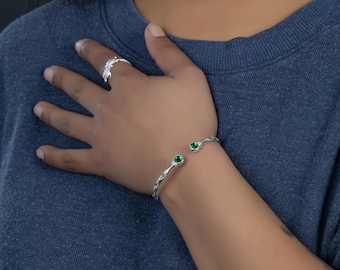 125 West Indian Bangle with Synthetic Emerald May Birthstone Handmade in Sterling Silver