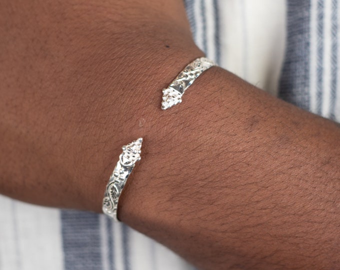 Thin Shimmering Grape Vine West Indian Bangle Handmade Flat bangle in sterling silver .925