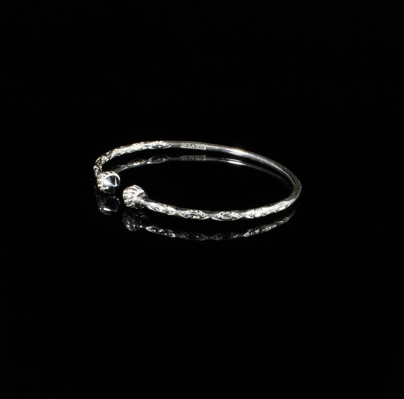 Baby and Child West Indian Bangle in .925 Sterling Silver Diamante pattern with Taj Mahal Ends with .110 thickness