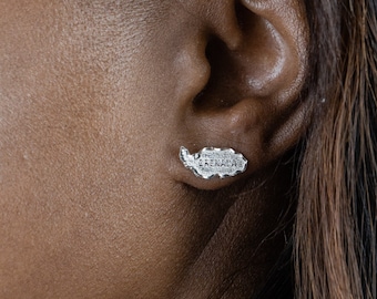 Grenada Map Earring in Sterling Silver