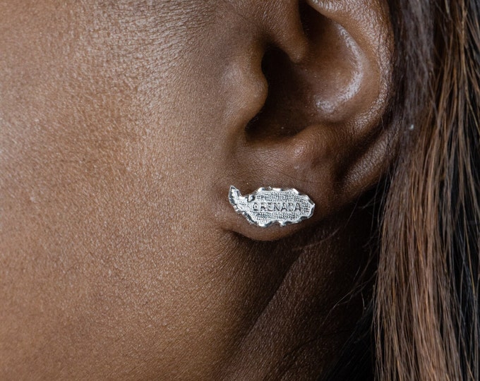 Caribbijou Grenada Map Stopper Stud Earring in Sterling Silver