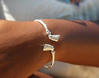 110 Egyptian Nefertiti head with Diamante Pattern West Indian Bangle Handmade in .925 Sterling Silver