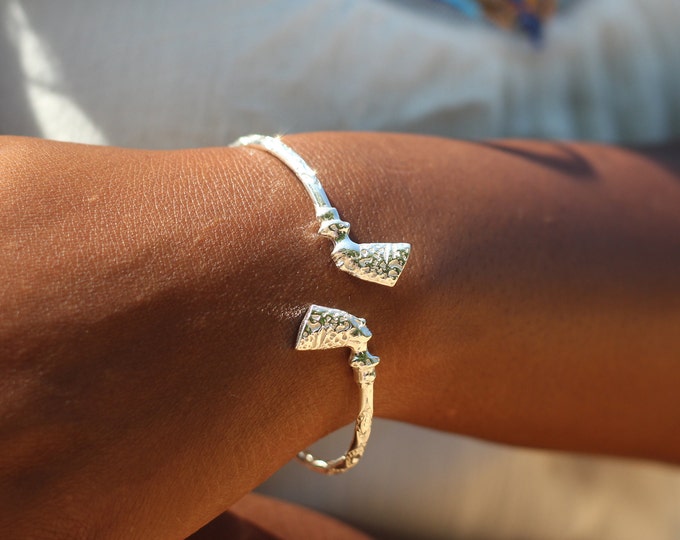 Handmade Sterling Silver Nefertiti Bangle: West Indian Diamante Pattern