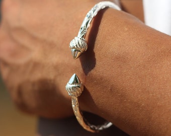 180 Thick West Indian Bangle with Taj Mahal Ends Handmade in .925 Sterling Silver