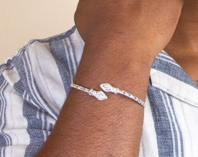 Handmade Sterling Silver Snake Head Bangle: West Indian Calypso Pattern