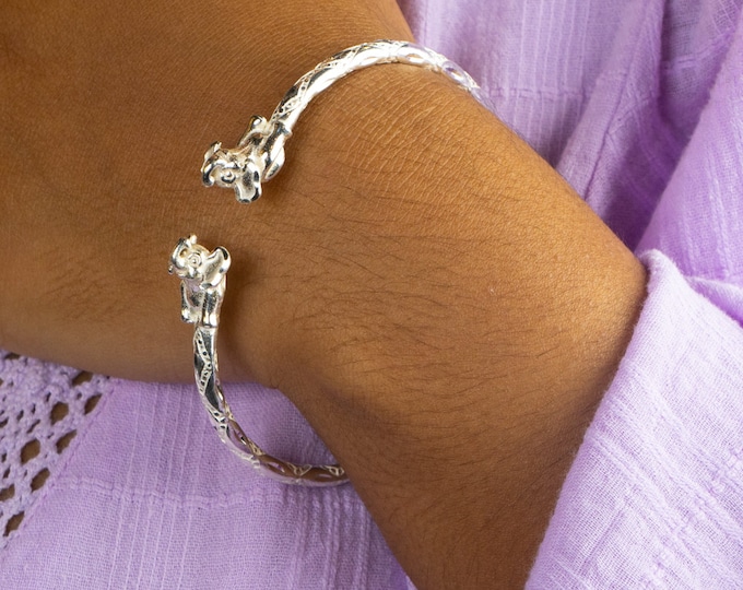 Elephant Bangle Handmade in Sterling Silver with Diamante Pattern