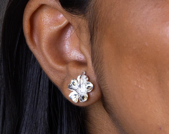Hibiscus Earrings handmade in Sterling Silver