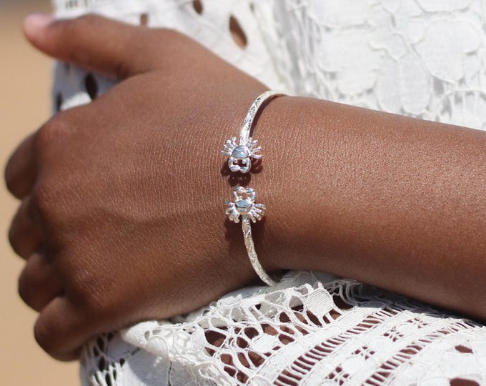 Handmade Bangle with Crab ends and Calypso Pattern in .925 Sterling Silver