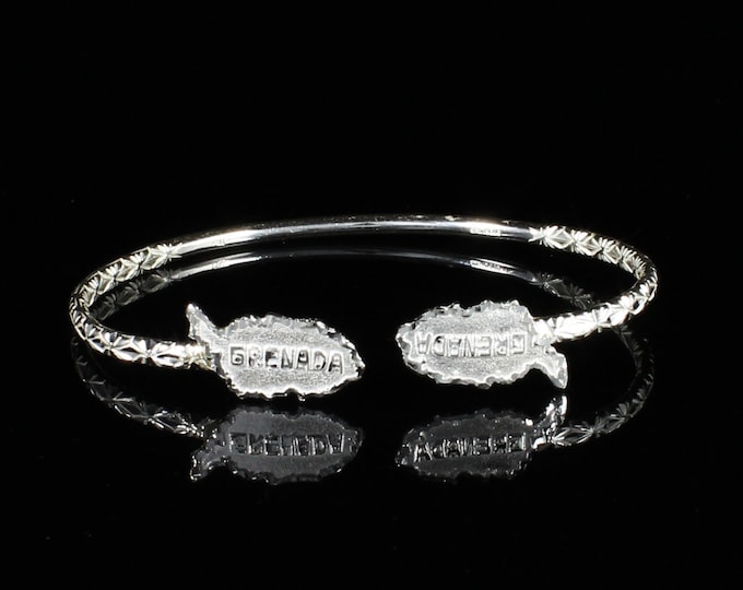 110 West Indian Bangle with Grenada Map Calypso pattern Handmade in 925 Sterling Silver
