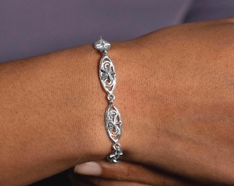 Stars and Swirls Chain Bracelet Handmade in 925 Sterling Silver