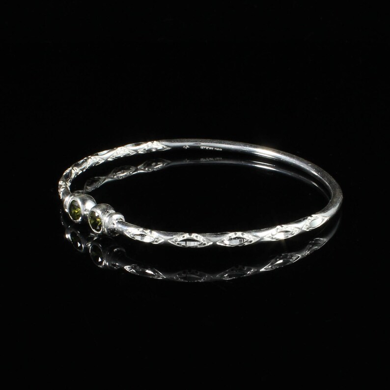 110 West Indian Bangle with Synthetic Peridot August Birthstone Handmade in Sterling Silver