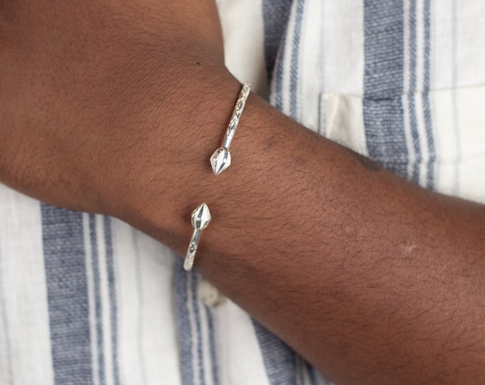 Cocoa Pod Bangle Handmade in Sterling Silver with Diamante Pattern
