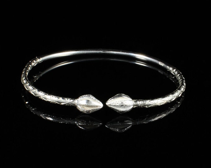 Handmade Sterling Silver Cocoa Pod Bangle: West Indian Heritage