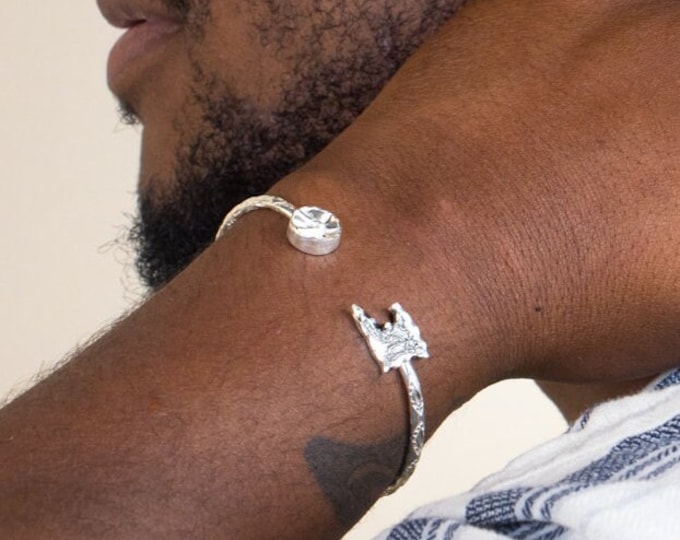 Sterling Silver West Indian Bangle: Trinidad Map & Steel Pan