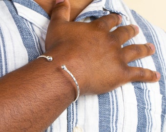 090 Solid Ball Handmade West Indian Bangle Calypso Pattern .925 Sterling Silver