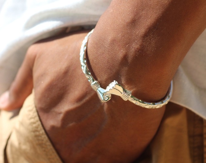 Fists Bangle Handmade in Sterling Silver with Diamante Pattern