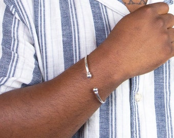 Minimalist Ball Bangle Handmade in Sterling Silver
