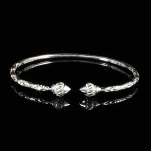 Baby and Child West Indian Bangle in .925 Sterling Silver Diamante pattern with Taj Mahal Ends with .110" thickness