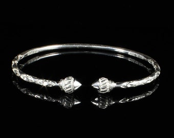 Sterling Silver West Indian Bangle: Diamante Pattern, Taj Mahal Ends