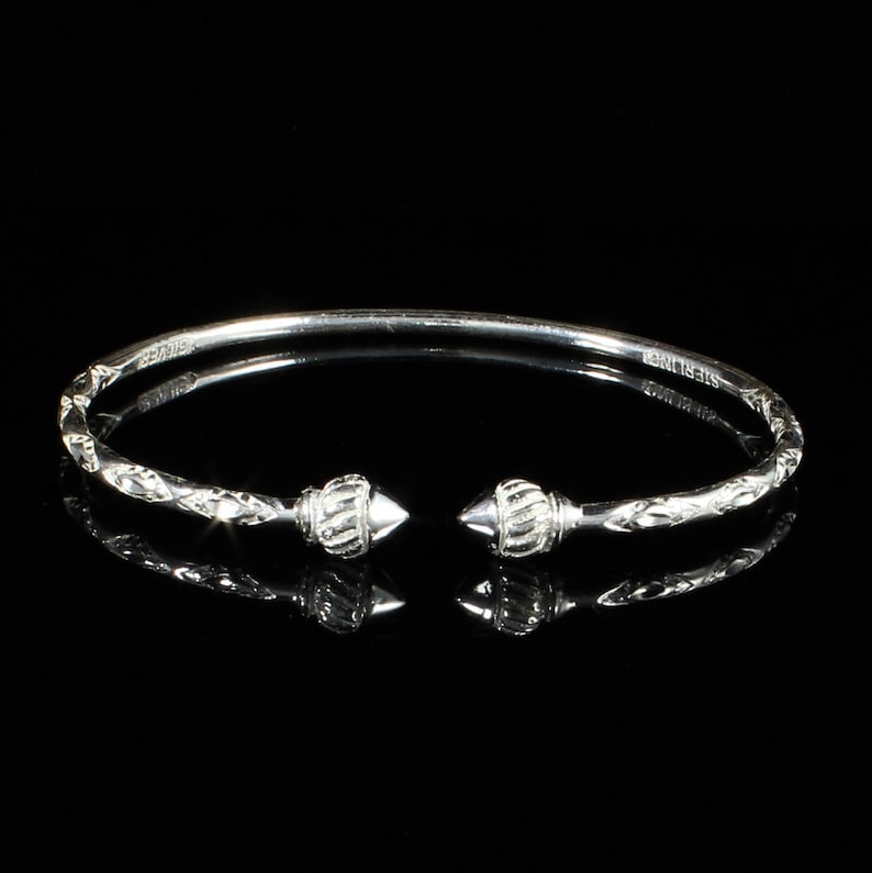Baby and Child West Indian Bangle in .925 Sterling Silver Diamante pattern with Taj Mahal Ends with .110 thickness