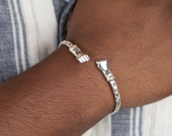 150 West Indian Bangle with Fists with Calypso pattern Handmade in Sterling Silver .925