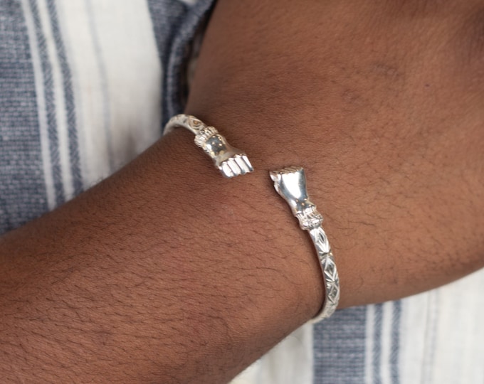 150 West Indian Bangle with Fists with Calypso pattern Handmade in Sterling Silver .925