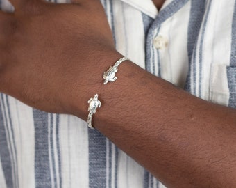 Sterling Silver Sea Turtle Bangle: West Indian Calypso Pattern