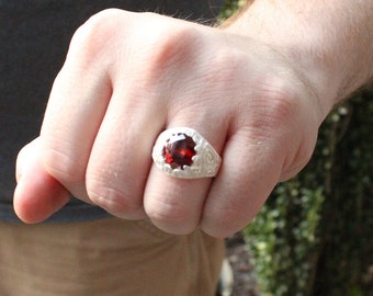 Men's Oval Birthstone Rings with Synthetic stones Handmade in Sterling Silver
