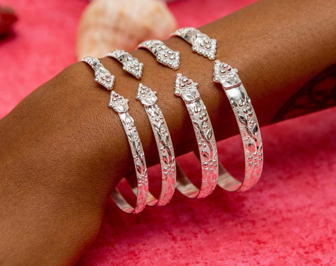 Handmade Sterling Silver West Indian Bangle: Grape Vine Design - Multiple Sizes