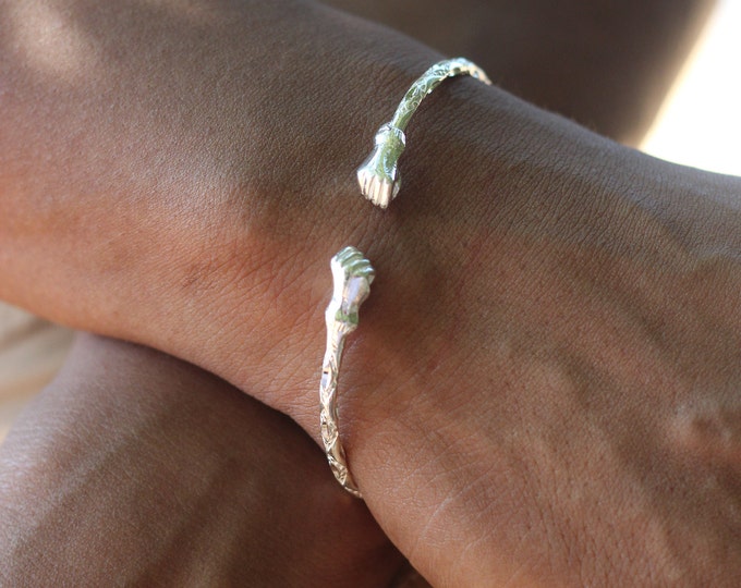 Fists Bangle Handmade in Sterling Silver with Diamante Pattern