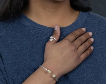 125 West Indian Bangle with Synthetic Peridot August Birthstone Handmade in Sterling Silver