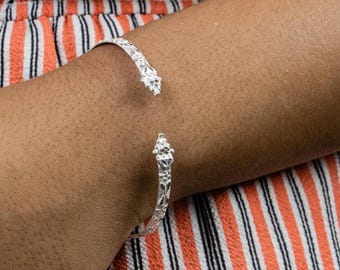Flat Sterling Silver West Indian Bangle – Berry Vine & Grape Design